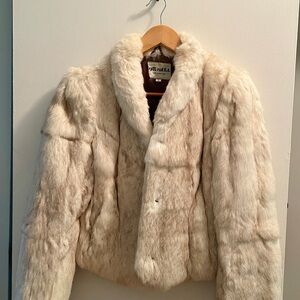 Small Rabbit Fur Cream White Marble Brindle Jacket